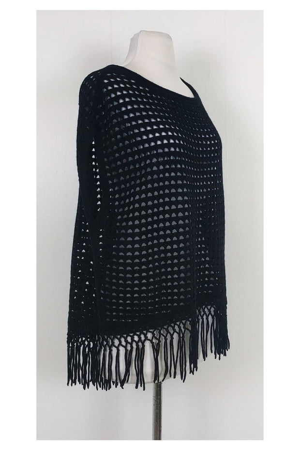 Current Boutique-Elie Tahari - Black Fringe Shawl Top Sz XS