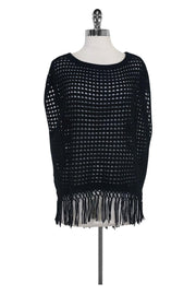 Current Boutique-Elie Tahari - Black Fringe Shawl Top Sz XS