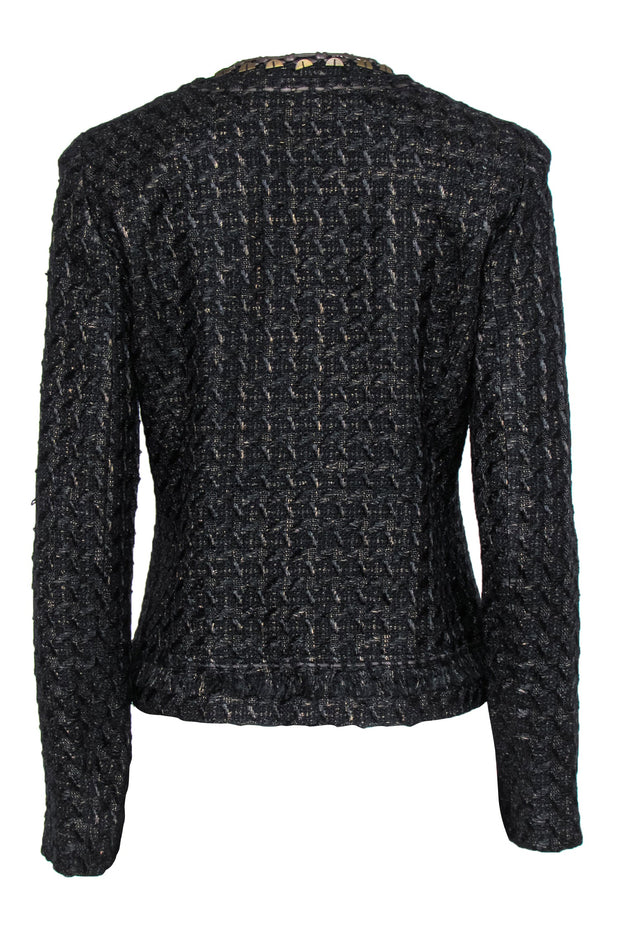 Current Boutique-Elie Tahari - Black & Gold Tweed Clasped Jacket w/ Braided & Embellished Trim Sz M