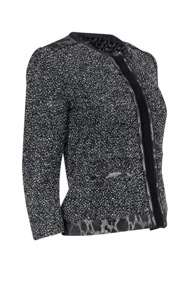 Current Boutique-Elie Tahari - Black & Grey Tweed & Leopard Print Jacket Sz 2