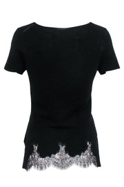 Current Boutique-Elie Tahari - Black Knit Short Sleeved Tee w/ Lace Hem Sz M