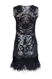 Current Boutique-Elie Tahari - Black Lace, Animal Print & Feather Dress Sz 0