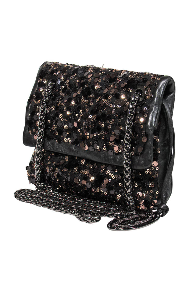 Current Boutique-Elie Tahari - Black Leather Crossbody w/ Brown Sequins