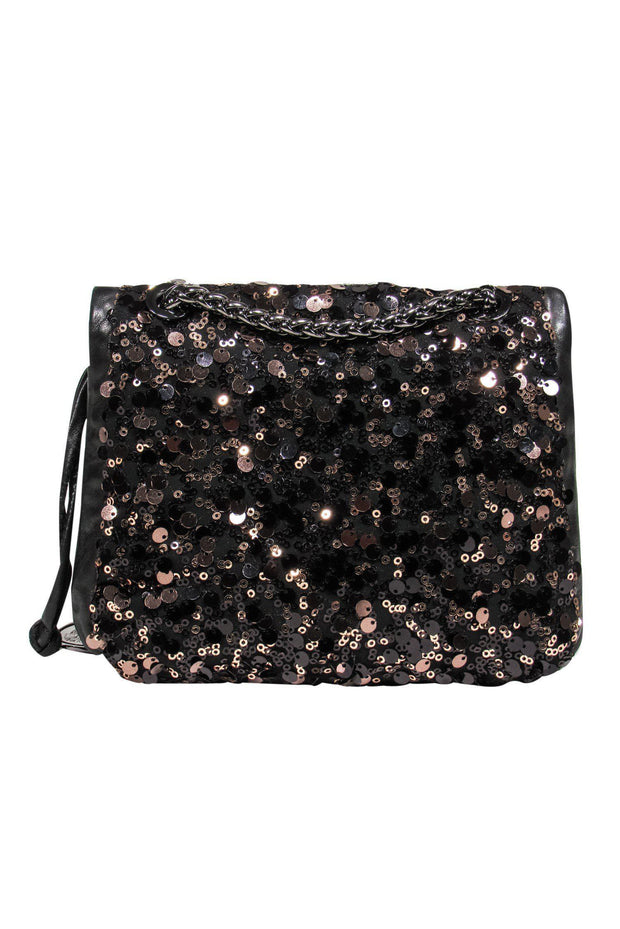 Current Boutique-Elie Tahari - Black Leather Crossbody w/ Brown Sequins