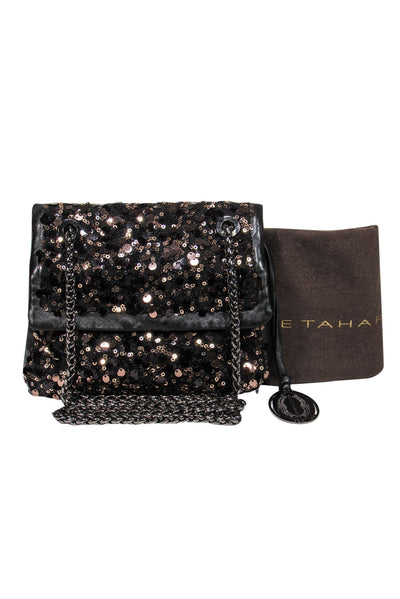 Current Boutique-Elie Tahari - Black Leather Crossbody w/ Brown Sequins