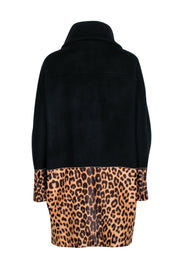 Current Boutique-Elie Tahari - Black & Leopard Print Wool blend Coat Sz M