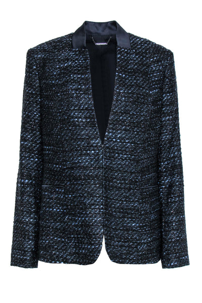 Current Boutique-Elie Tahari - Black & Navy Woven Metallic Tweed Open Jacket Sz 10