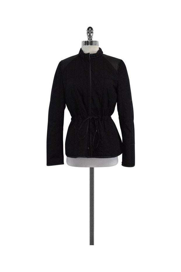 Current Boutique-Elie Tahari - Black Quilted & Leather Trim Jacket Sz M