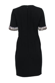 Current Boutique-Elie Tahari - Black Short Sleeve "Merci" Shift Dress w/ Silver Tassel Cuffs Sz 6