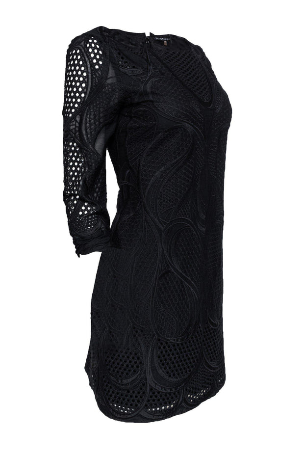 Current Boutique-Elie Tahari - Black Silk & Cotton Eyelet Dress Sz 2