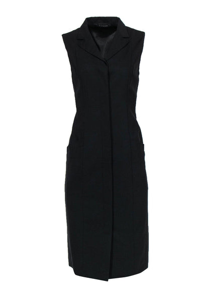 Current Boutique-Elie Tahari - Black Sleeveless Button-Up Collared Midi Dress Sz M