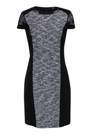 Current Boutique-Elie Tahari - Black & White Textured Panel Design w/ Mesh Sleeve Dress Sz 6