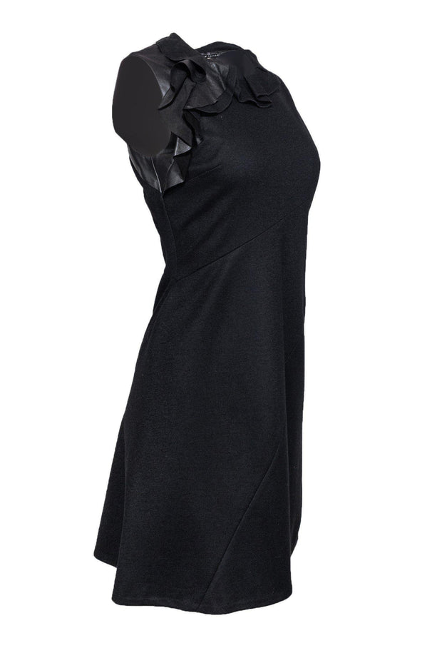 Current Boutique-Elie Tahari - Black Wool Blend Dress w/ Leather Detailing Sz 4