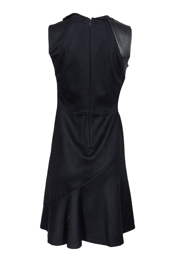 Current Boutique-Elie Tahari - Black Wool Blend Dress w/ Leather Detailing Sz 4