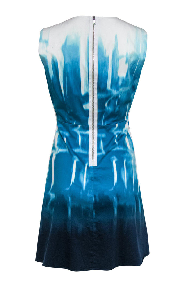 Current Boutique-Elie Tahari - Blue Ombre Swirl Printed A-Line Dress Sz 10