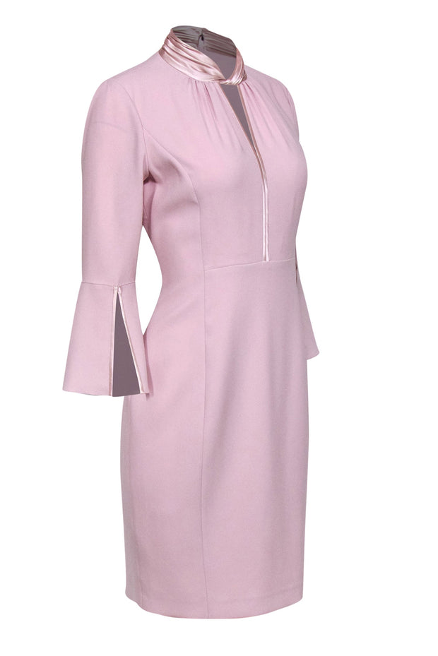 Current Boutique-Elie Tahari - Blush Pink Bell Sleeve "Dorothea" Sheath Dress w/ Satin Trim Sz 6