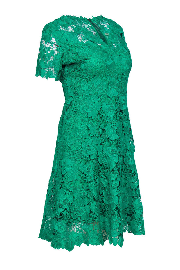 Current Boutique-Elie Tahari - Bright Green Lace A-Line Midi Dress Sz 4