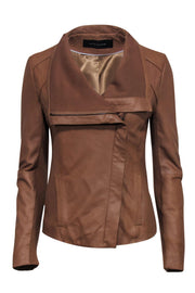 Current Boutique-Elie Tahari - Brown Leather Zip-Up Jacket Sz XS