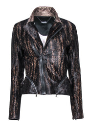 Current Boutique-Elie Tahari - Brown Leopard Print Calf Hair Moto Jacket w/ Leather Trim Sz XS