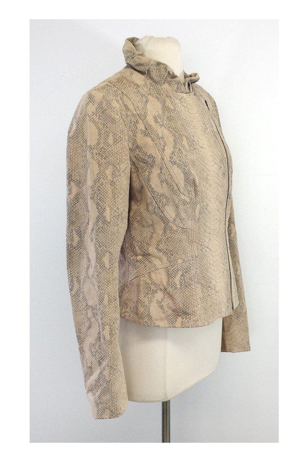 Current Boutique-Elie Tahari - Celine Snakeskin Embossed Suede Moto Jacket Sz M