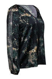 Current Boutique-Elie Tahari - Dark Green Floral Silk Blend Blouse Sz S