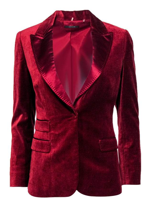 Current Boutique-Elie Tahari - Deep Red Velvet Blazer Sz S