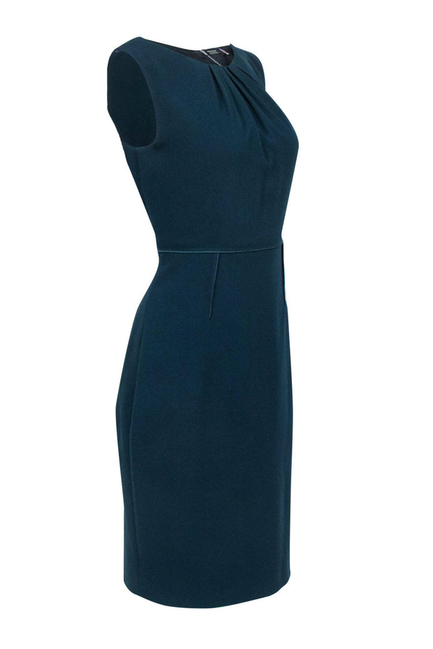 Current Boutique-Elie Tahari - Emerald Green Gathered Neck Sheath Dress Sz 8