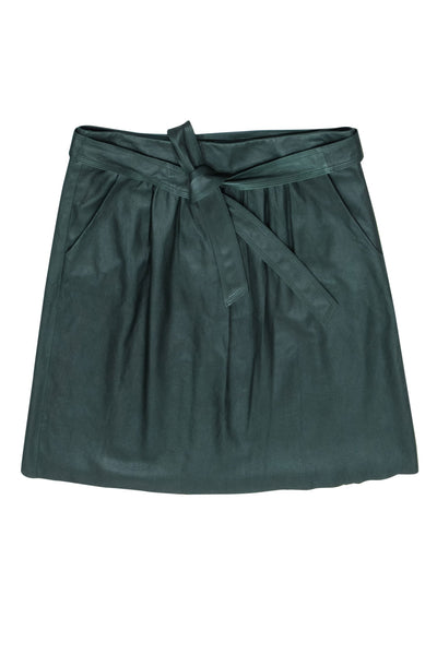 Current Boutique-Elie Tahari - Forest Green Soft Leather Skirt w/ Bow Belt Sz 12