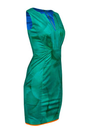 Current Boutique-Elie Tahari - Green Patterned Sheath Dress w/ Orange Trim Sz 0