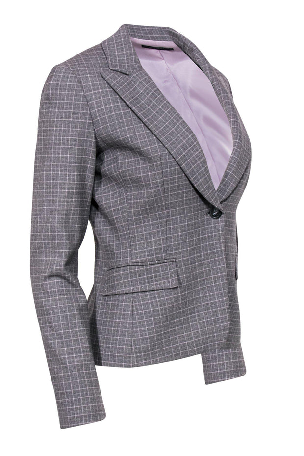 Current Boutique-Elie Tahari - Grey & Lilac Checkered Plaid Blazer Sz 4