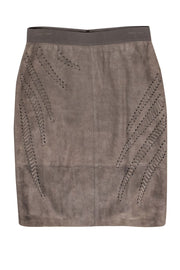 Current Boutique-Elie Tahari - Grey Suede Pencil Skirt w/ Stitched Trim Sz M