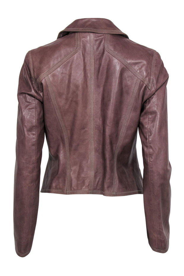 Current Boutique-Elie Tahari - Light Brown Leather Jacket w/ Contrast Stitching Sz S