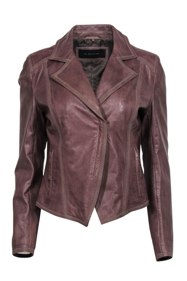 Current Boutique-Elie Tahari - Light Brown Leather Jacket w/ Contrast Stitching Sz S