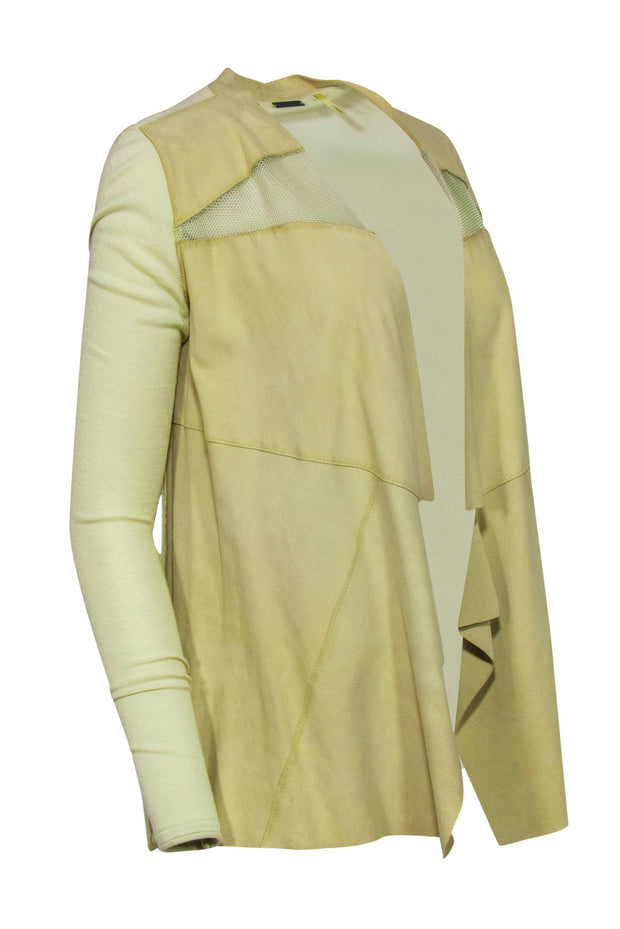 Current Boutique-Elie Tahari - Lime Green Cardigan w/ Mesh & Suede Sz XS