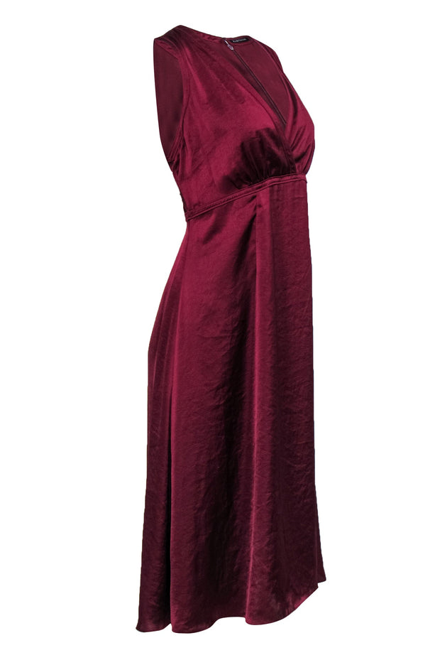 Current Boutique-Elie Tahari - Maroon Satin "Everly" V-Neck Cocktail Dress Sz 10