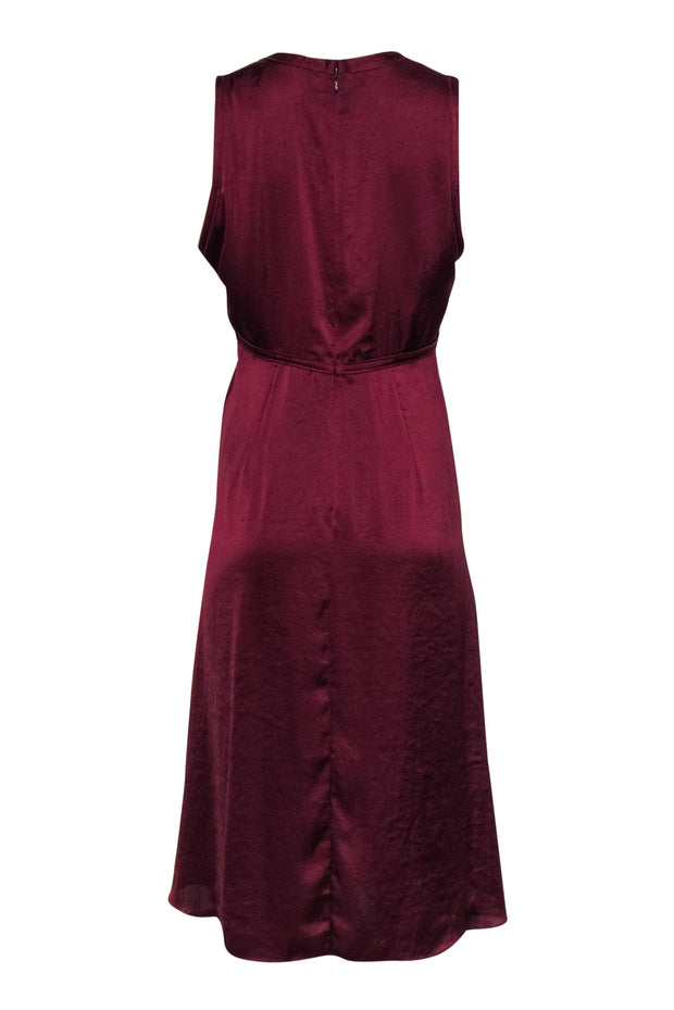 Current Boutique-Elie Tahari - Maroon Satin "Everly" V-Neck Cocktail Dress Sz 10