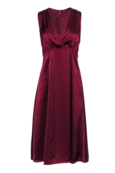 Current Boutique-Elie Tahari - Maroon Satin "Everly" V-Neck Cocktail Dress Sz 10