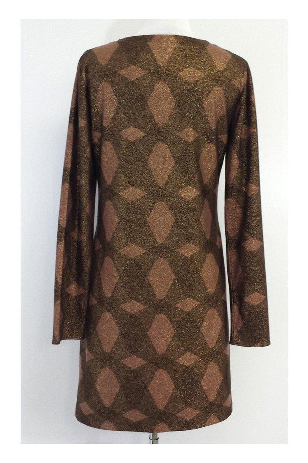 Current Boutique-Elie Tahari - Metallic Bronze & Tan Diamond Print Dress Sz 4