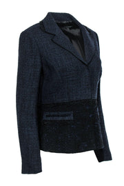 Current Boutique-Elie Tahari - Navy & Black Marbled Tweed Blazer w/ Lace Trim Sz M