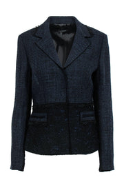 Current Boutique-Elie Tahari - Navy & Black Marbled Tweed Blazer w/ Lace Trim Sz M