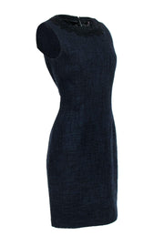 Current Boutique-Elie Tahari - Navy & Black Marbled Tweed Sheath Dress w/ Lace Trim Sz 8