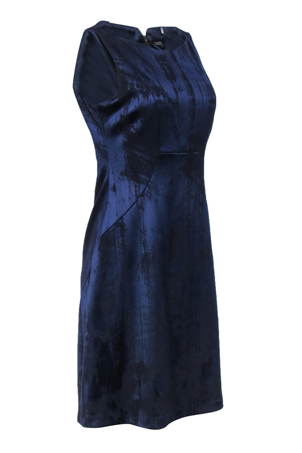 Current Boutique-Elie Tahari - Navy & Black Printed Sleeveless Boatneck Sheath Dress Sz 10