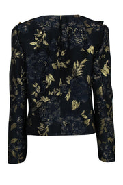 Current Boutique-Elie Tahari - Navy & Gold Floral Textured Jacket Sz M