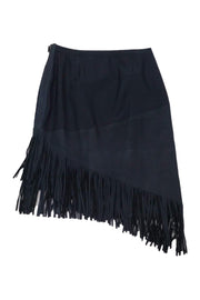 Current Boutique-Elie Tahari - Navy Lamb Leather Fringe Skirt Sz 6