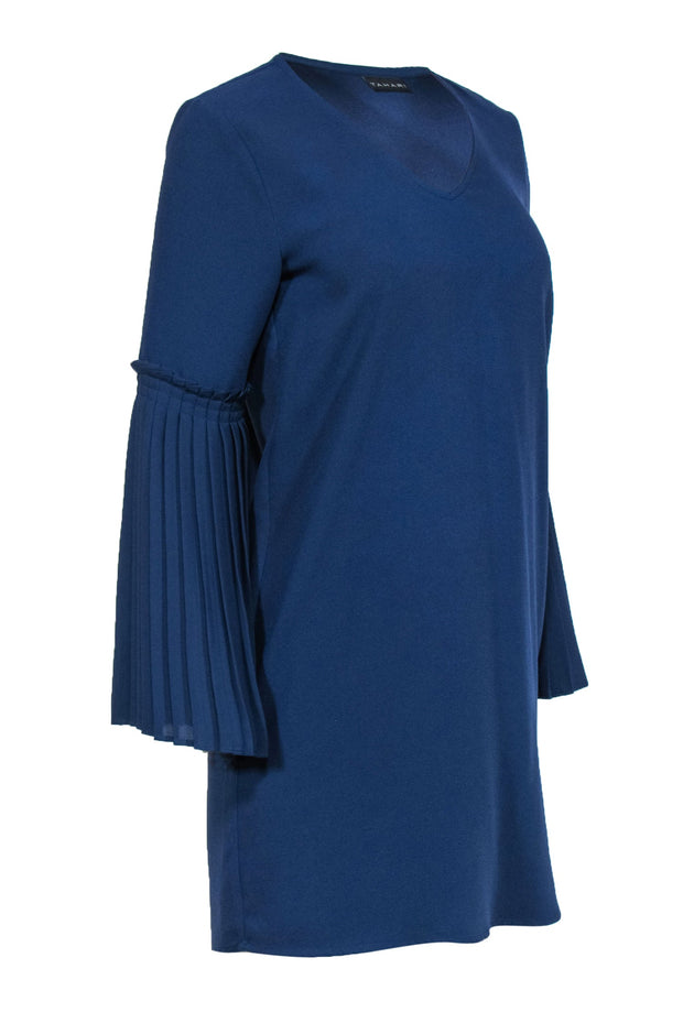 Current Boutique-Elie Tahari - Navy Pleated Bell Sleeve Shift Dress Sz M