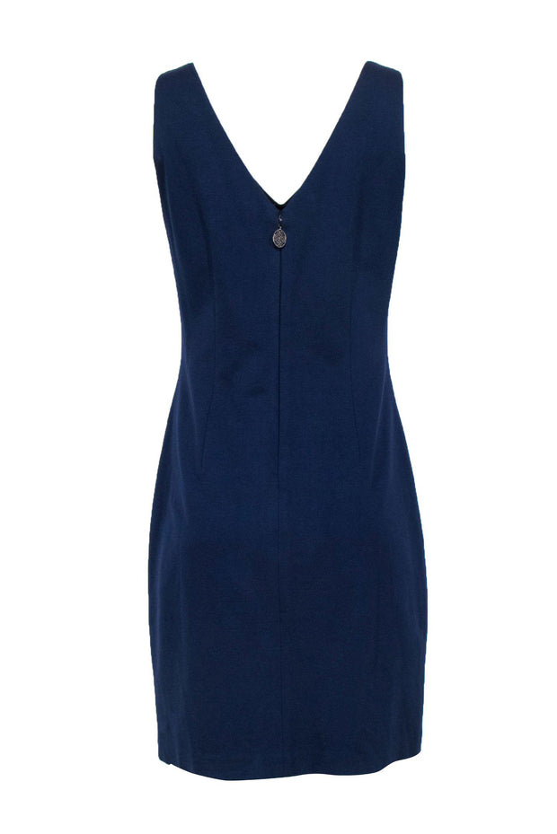 Current Boutique-Elie Tahari - Navy Plunge Sheath Dress w/ Ruching Sz 10