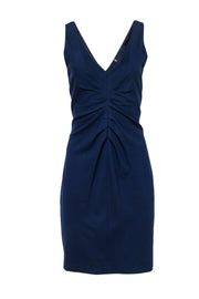 Current Boutique-Elie Tahari - Navy Plunge Sheath Dress w/ Ruching Sz 10