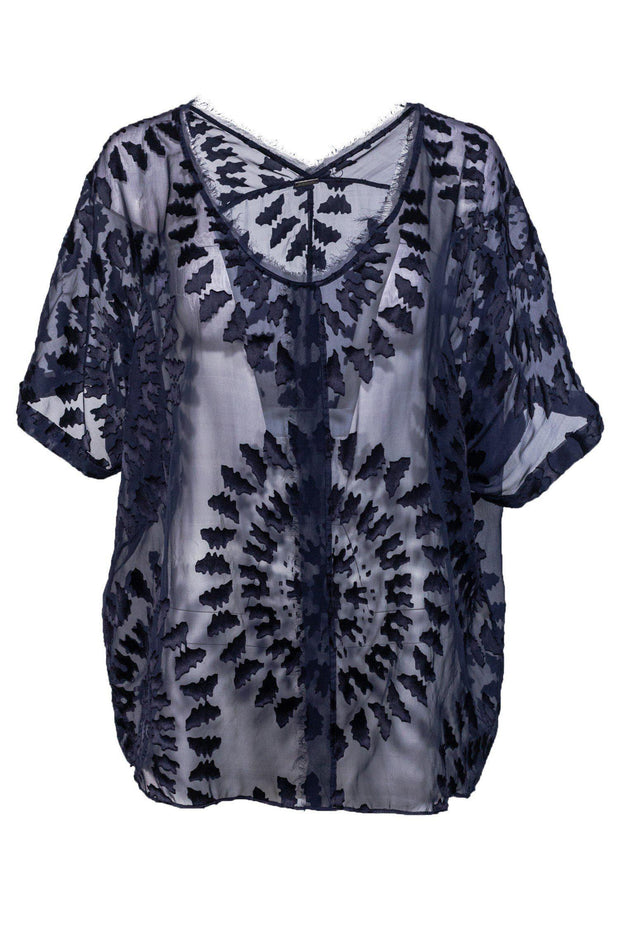 Current Boutique-Elie Tahari - Navy Sheer Dolman Sleeve Blouse Sz L