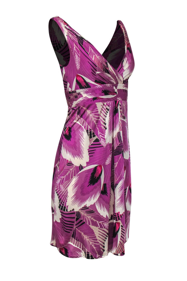 Current Boutique-Elie Tahari - Purple & Cream Print Silk Sleeveless A-Line Dress Sz S