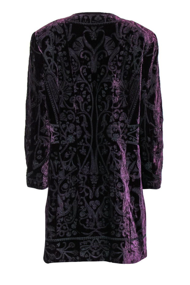 Current Boutique-Elie Tahari - Purple Velvet Embroidered Clasp-Up Jacket Sz L